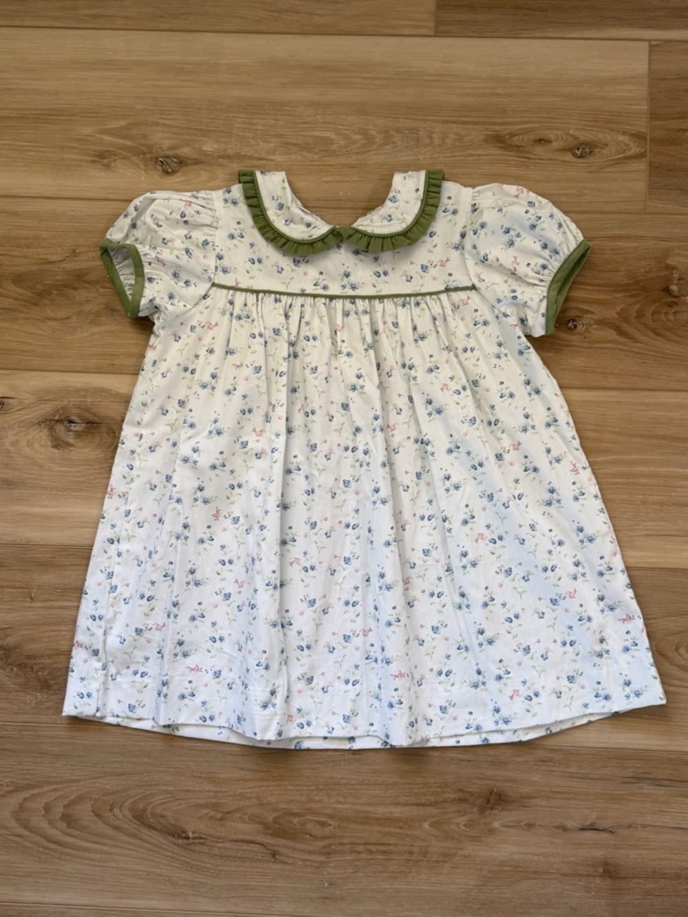 Willow White Floral Dress with Green Trim